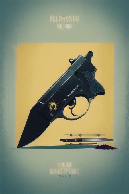 ((masterpiece)), best quality
MinimalistPoster,handgun mix with knife, english text,yellow theme, blood stain