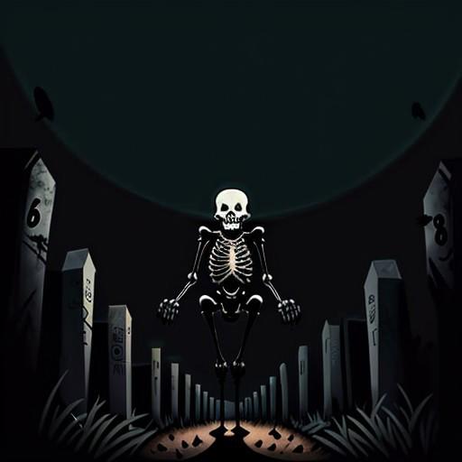 score_9, score_8_up, score_7_up, score_6_up, score_5_up, source_cartoon, Nima Style, female, solo, no humans, skeleton, horror style, screaming, in a graveyard