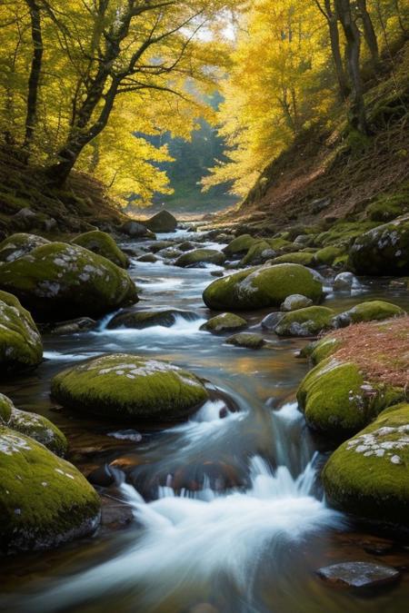 RAW photo, Scotland, scottish highlands, delicate nature, wild nature, picturesque scenery, pristine vegetation, calm sky, majestic landscape, enchanting atmosphere, icy river, crystal water, sunlight illuminates the icy water, photorealistic, masterpiece, 64k, UHD, ultra detailed, vivid colors, high quality, sharp focus