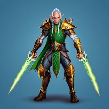 1man,  elf warrior, holding weapon psyblade,  cartoony realism