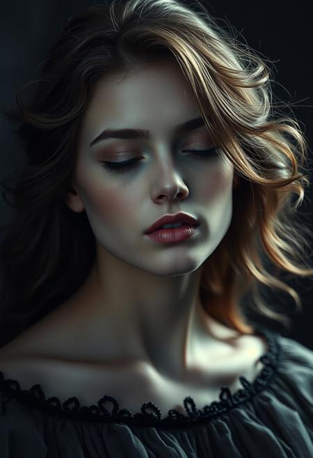 high quality design aesthetics, progressive opera rock album cover for a melancholic love song, beautiful young white woman, melancholic