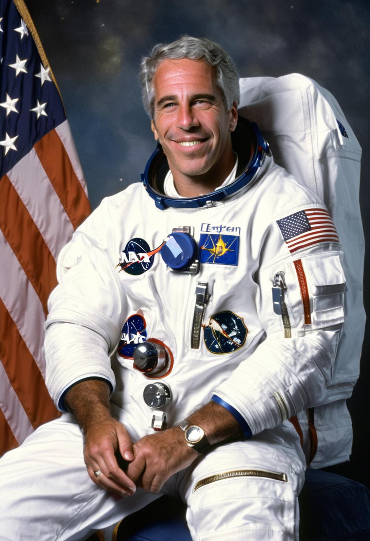 Jeffrey epstein smiling as an astronaut images generated with AI