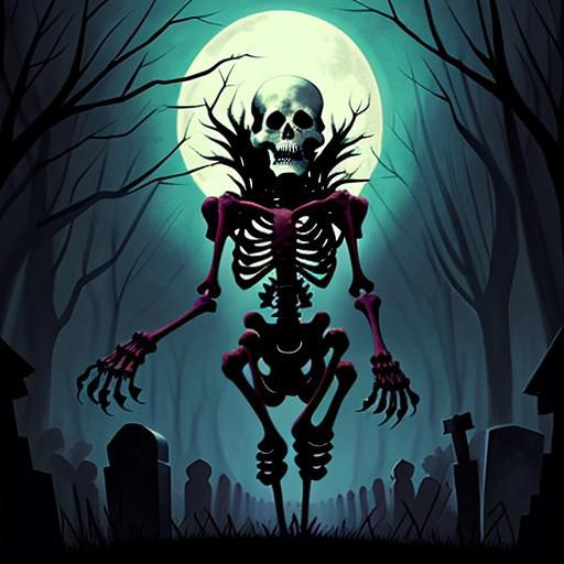 score_9, score_8_up, score_7_up, score_6_up, score_5_up, source_cartoon, Nima Style, female, solo, no humans, skeleton, horror style, screaming, in a graveyard