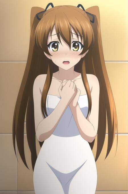 (masterpiece), high quality, highly detailed background, 1girl, solo,
<lora:WA2-Setsuno-v1-06:0.7>, ChopioSetsuno, looking at viewer,
brown hair, long hair, twintails, two side up, hair ribbon, brown eyes,
shower, tiles, tile wall,
nude, naked towel, towel, cleavage, wet, shiny, shiny skin, standing, embarrassed, open mouth, (blush:1.3),