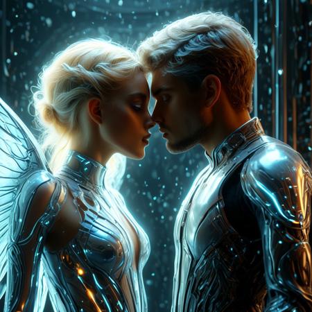 brutal biomechanical man kissing a beautiful female angel, magical, sci-fi, beautiful, unimaginable, 
very dramatic, naturalistic, photorealistic, highly detailed digital art, science vs fantasy, 
accurate intricate and realistic anatomy, 
soft lighting, Cinematic, Color Grading, Editorial Photography, volumetric lighting, atmospheric, Photography, 
Photoshoot, insanely detailed and intricate, hypermaximalist, elegant, hyper realistic, volumetric lighting, 
ray tracing, unreal engine, 3d, octane render, cinematic HD, 32k, 3D Megapixel, Pro Photo RGB, VR, Half Backlight, Backlight, Natural Light, Incandescent, Moody Lighting, 
Cinematic Lighting, Soft Lighting, Surround, Beautiful Lighting, Accent Lighting, Global Illumination, Global 
Ray tracing lighting, Scattering, Glow, Shadows, Rough, Flicker, Ray tracing reflections, Lumen reflections, 
Screen space reflections, Diffractive gradation, Chromatic aberration, GB Displacement, Scan Lines, Anti-Aliasing,
 FKAA, TXAA, RTX, SSAO, Shaders , OpenGL-Shaders, GLSL-Shaders, Post Processing, Post-Production, Cell Shading, 
Tone Mapping, CGI, VFX, SFX, insane ly d detailed and intricate, hyper-maximal, hyper-realistic, super-detailed, 
photography, hyper-realistic, 3D, photo-realistic, ultra-photo-realistic, ultra-detailed, intricate details, 8K, 
super-detailed, full color, ambient shading, volumetric lighting, high contrast, HDR, 3D