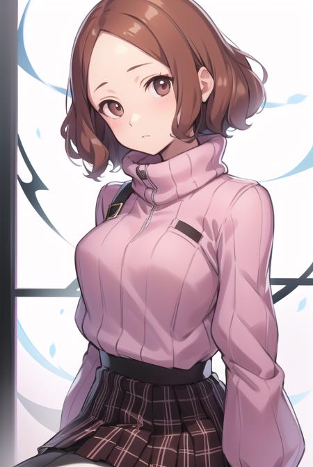 haruokumura, <lora:haruokumuratest:1>, haru okumura, (brown eyes:1.5), brown hair, short hair,
BREAK black footwear, layered sleeves, loafers, long sleeves, pantyhose, pink sweater, plaid, plaid skirt, pleated skirt, print pantyhose, ribbed sweater, school uniform, shoes, short over long sleeves, shuujin academy school uniform, skirt, sweater, white pantyhose,
BREAK looking at viewer,
BREAK indoors, classroom,
BREAK <lora:GoodHands-vanilla:1>, (masterpiece:1.2), best quality, high resolution, unity 8k wallpaper, (illustration:0.8), (beautiful detailed eyes:1.6), extremely detailed face, perfect lighting, extremely detailed CG, (perfect hands, perfect anatomy),