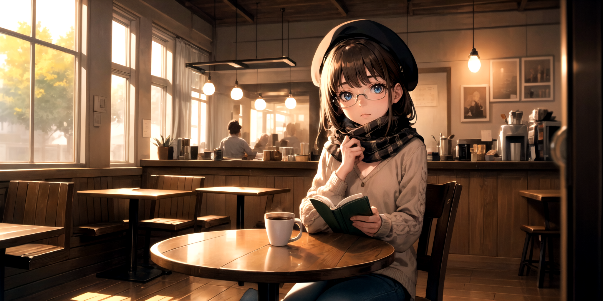masterpiece, best quality, very detailed background, BREAK 1girl, pov, casual outfit, sweater, scarf, jeans, boots, brown ...