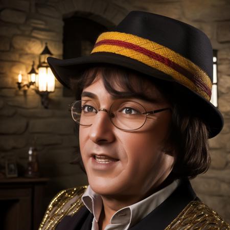 portrait of sks man dressed like (Harry Potter:1) with hat, glasses and detailed environment, high detailed face, 8k,<lora:maravilla:1>