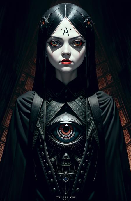 the all seeing eye by H.R. Giger, Junji Ito, Greg Rutkowski, WLOP
detailed paint of wednesday addams, highly detailed paiting by Ray Donley, 8k, royal paiting, dynamic lighting, colorfull lighting,, 8k, 4k, (highres:1.1), best quality;