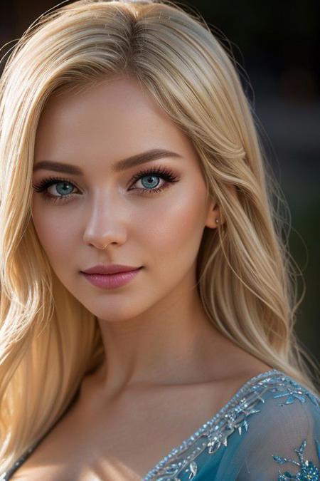 Elsa, beautiful detailed eyes, (medium length hair:1. 3), (eyelashes:1. 2), best quality, 16K, (HDR:1.4), high contrast, bokeh:1.2, cinematic lighting, sidelighting, Exquisite details and textures, cinematic shot, (Bright and intense:1.2), ultra realistic illustration, a view from above, blonde hair, (a charming smile:0.8),