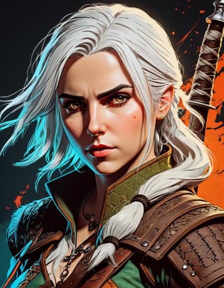 ultra detailed illustration of Ciri, witcher 3, Midshot, cel-shading style, centered image, (tetradic colors), inkpunk, ink lines, strong outlines, art by mschiffer, bold traces, unframed, high contrast, cel-shaded, vector, 32k resolution, best quality
