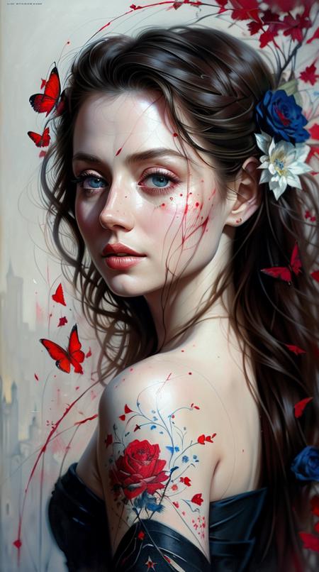 close up,portrait, light behind subject,beatiful face,russian beautiful woman,((russian folk clothing)),red kokoshnik,web,(( art  by Agnes Cecile ))  ((painting named surrealistic dream of mystery utopia)),(horror vibe, dark scenery) ((horror)) (limited colors, red, blue, white) BREAK perfect quality,best quality,ultrasharp,ultradetailed,perfect quality,masterpiece,intricated details,wallpaper,8k, paradox, adrian ghenie, jenny saville, edward hopper, surrealism, dark art by james jean, takato yamamoto, inkpunk minimalism, fashion magazine, editorial photography,  <lora:ip-adapter-faceid_sd15_lora:0.22>