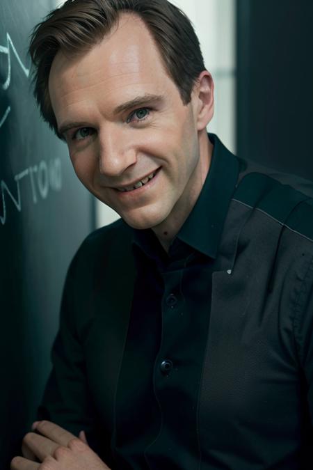 close up of an evil male teacher <lora:ralphFiennes:1> grinning madly in front of a chalkboard full of writing,  8K, RAW, UHD, candid, amateur, ominous green lighting