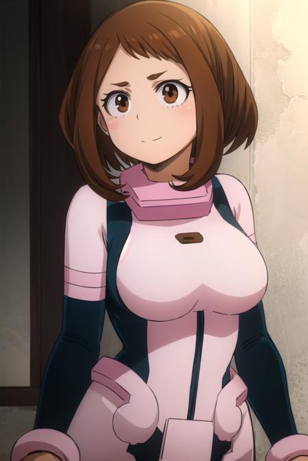 ochakouraraka, <lyco:ochako uraraka s3-lyco-nochekaiser:1>,
ochako uraraka, (uraraka ochako:1.2), (brown eyes:1.5), brown hair, short hair, blush, blush stickers, smile,
BREAK (bodysuit:1.5), skin tight, superhero,
BREAK indoors, classroom,
BREAK looking at viewer,
BREAK <lyco:GoodHands-beta2:1>, (masterpiece:1.2), best quality, high resolution, unity 8k wallpaper, (illustration:0.8), (beautiful detailed eyes:1.6), extremely detailed face, perfect lighting, extremely detailed CG, (perfect hands, perfect anatomy),