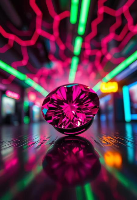 hyperdetailed dyanamic photography of sci-fi futurisitic, based onRhodolite Garnet: A pink to green gemstone, displaying a lovely hue reminiscent of rhododendron flowers.   futurisitc, color explosion , web of neon lights, motion, catched in motion, Ultra Realistic Style , shallow depth of field, vignette, highly detailed, high budget Hollywood film, cinemascope, moody, epic, gorgeous, dark colors ,  detailed, low light, darknes, limited colors, black, detailed background, focus on character ,  depth of field, color explosion, intricated background, life, vivid colors , realsitic,
