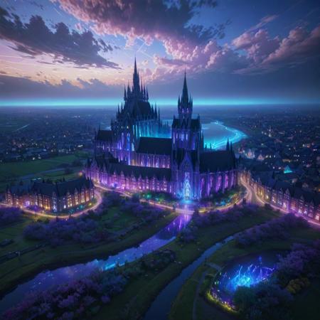 anime key visual, (dark pastel theme:0.7) , high angle shot of a Interesting Modular ("Whispers of the wind carry tales of distant lands, stirring the wanderlust within our souls.":1.3) , background is Affectionate Cathedral, Rainbow fauna with Tulip, at Blue hour, Wide view, Magic Realism, Cozy, insane details, Kingcore, volumetric lighting, 80mm, Monochromatic Cream filter, dreamy, Blue splash, extremely hyper aesthetic, arthouse