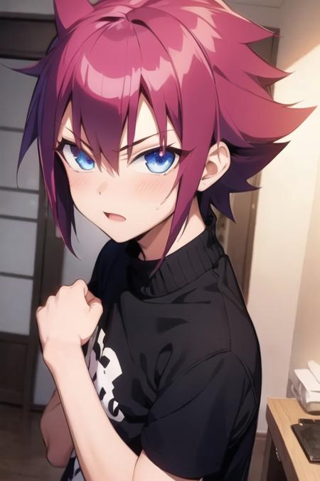 shimon_ikaruga blue eyes pink hair spiked hair