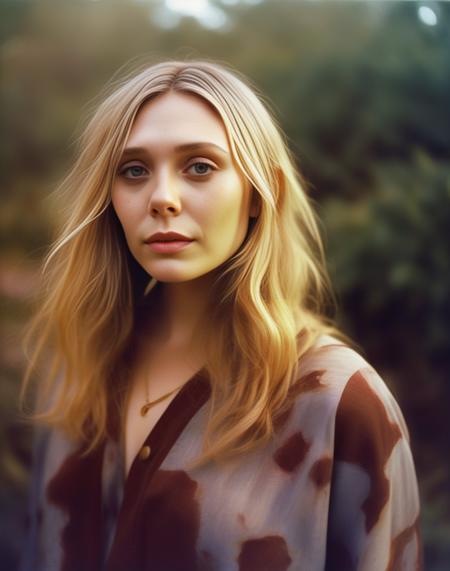 ElizabethOlsen, photograph, Ethereal Glad tiny Palestinian (Girl:1.1) , ð­, Gold hair, Magical Bob with bangs hairstyle, French Fitness Tracker, Barrette, Maroon garden, Graphic novel, film grain, Fuji superia 400, Circular polarizer, (art by Odd Nerdrum:0.8) ,  <lora:ElizabethOlsenSDXL:1>