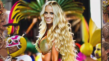 1 girl,
in the carnival of rio parading to show his costume