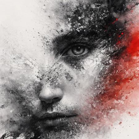red sky white sun, frame still from the movie Blade Runner, black ink flow, two tone masterpiece by Agnes Cecile, concept art, intricately detailed, complex,