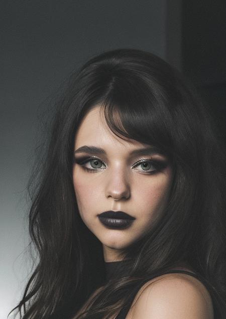 bruna, portrait, focus on face, perfection, mastepiece, intrincate details, camera blur, black makeup, long hair <lora:bruna_linzmeyer_v1:1>