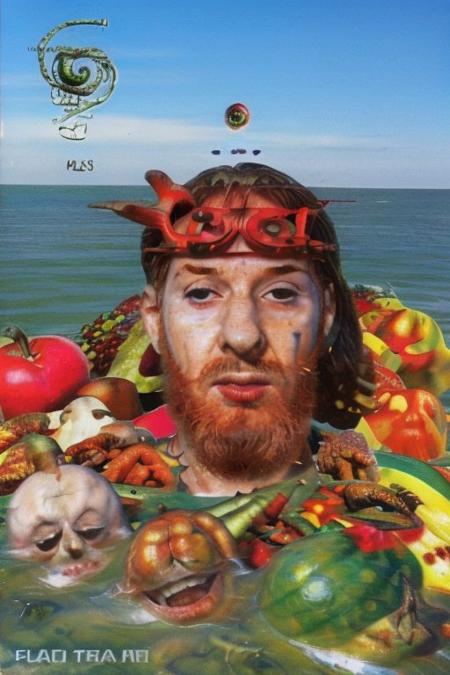 Weirdcore upper body and face of <ffurian> male man on turkish beach,  (face portrait 1.6) (vegetables floating 1.5) happy emotions, 90VHS, (ffurian man with beard 1.1) (ffurian turkish clothing 1.2) (y2k aesthetic 0.8), ms paint style <lora:ms-paint-lora:1> (kebab food 1.2),  <lora:y2kaesthetic:0.7>, half0ster, organic sculptures,