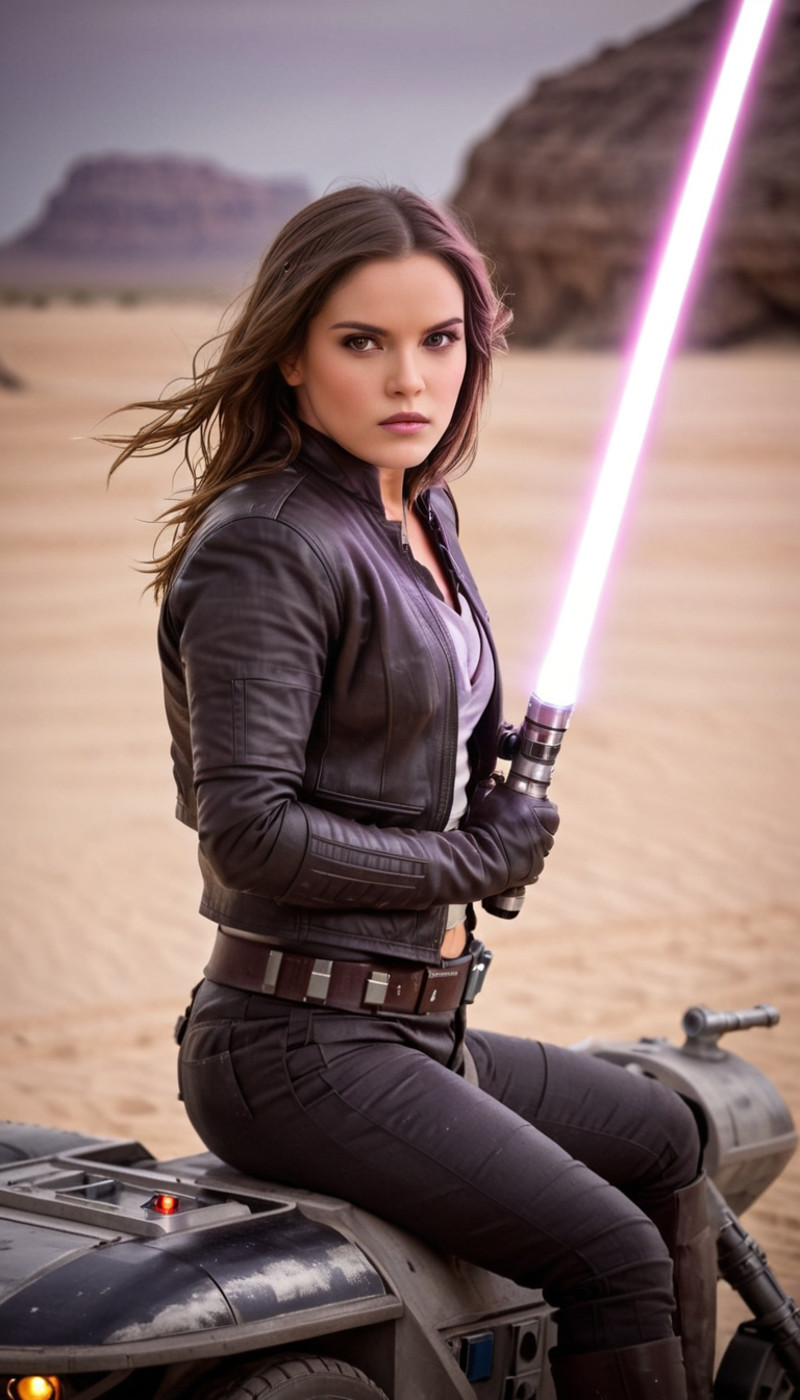 <lora:star-wars-style:1> Star wars style action movie photograph of  <lora:FD0822AFF1:0.6> Jaina Solo dressed in a black l...