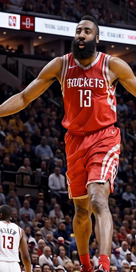 James Harden,James Harden dunks,half body photo of monk 52 y.o man, hands down, 8k uhd, high quality, dramatic, cinematic<lora:James Harden:0.7>
