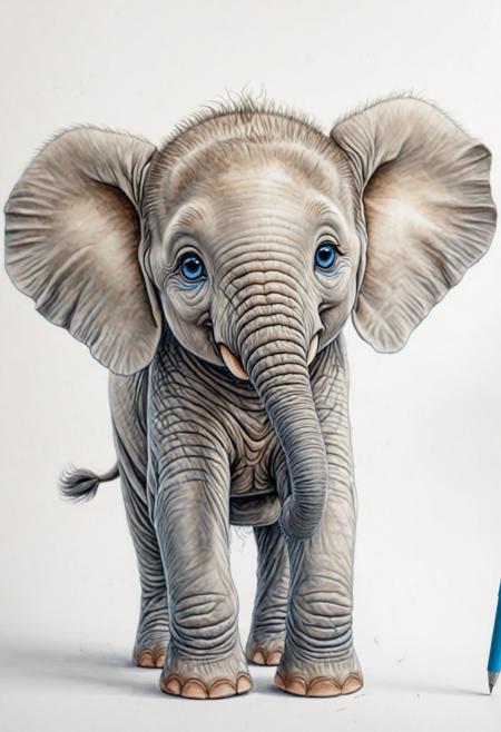 hand drawn smiling baby elephant with blue eyes and long eyelashes, cute painted simple, white background, ultra hd, realistic, vivid colors, highly detailed, UHD drawing, pen and ink, perfect composition, beautiful detailed intricate insanely detailed octane render trending on artstation, 8k artistic photography, photorealistic concept art, soft natural volumetric cinematic perfect light