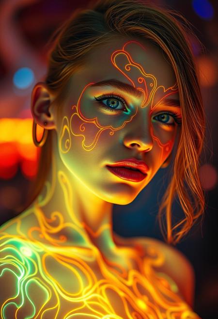 8k hyper realistic photograph of (a 23-year-old stunning Swedish woman as a 320 ppi(unsharp perfect image by [Stephen Kellert|Kengo Kuma architects in Japan])on a Canon EOS 5D Mark IV DSLR of (a spectacular total flaming biomorphic subject in a magical psychedelic wonderland).((Biophilic theme made of [glowy, prismatic bioluminescent fire|body henna]. A luxurious glowy body exhibition made of exquisite glossy [holo|red] flames. Explosive fractal fire surface, Fibonacci Spirals muted prismatic colors, fractal parametric façade))(music video scene, DOF, diffuse backlight)