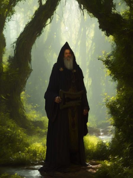 a solitary mage in an enchanted forest, the lone wizard holds magical energy summoning a portal, art by laxpeint, an enchanted forest with a lone wizard opening (a magic portal:2.0), glowing electric energies, (unpredictable magic trails:1.5)