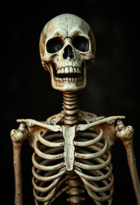 A spooky scary skeleton, one that send shivers up your spine, uncanny valley, creepy, unsettling, unnatural,