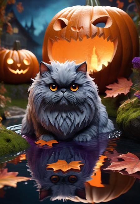 For Halloween contest
Very huge Persian cat monster but cute!
Cinematic photo-realistic macro photography, dramatic lighting, one huge cute Persian cat in little bubble of water, reflecting and refracting light, living water, two cute shimmering eyes of a Persian cat, anthropomorphic cuddly creature, cave pool, moss, iridescent flowers, vibrant colors, <lora:detailed_notrigger:1>
All of it is in a pumpkin Halloween pumpkin
Create a captivating Halloween-themed illustration that embodies the enchanting atmosphere of the holiday. Focus on whimsical elements such as playful ghosts, friendly pumpkins, and vibrant autumn leaves. Incorporate a moonlit sky with twinkling stars, and include charming creatures like owls and bats in a non-threatening manner.
The design should be rich in color, using deep purples, oranges, and blacks to evoke a festive spirit. Consider adding a haunted house silhouette in the background, surrounded by swirling mist and glowing lanterns. The overall composition should be magical and inviting, perfect for celebrating the joy of Halloween without any elements of violence or negativity.
Ensure that the wallpaper is visually striking, with intricate details that capture the viewer’s imagination, making it a unique addition to any Halloween celebration.
A huge cute Persian cat monster 
Spooky Halloween style