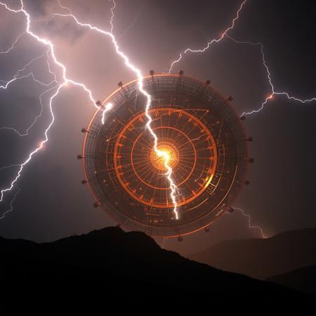 Dyson sphere surrounding a civitai buzz lightning bolt that says can I have some buzz