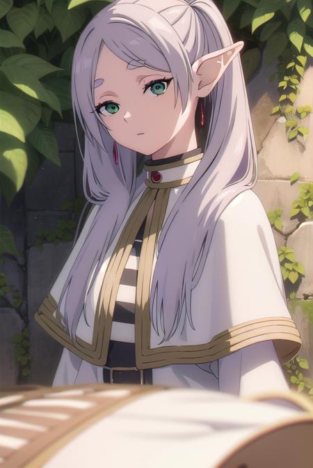 frieren, <lora:frieren-lora-nochekaiser:1>,
frieren, long hair, twintails, (green eyes:1.5), grey hair, pointy ears, elf,
BREAK shirt, long sleeves, jewelry, pantyhose, earrings, striped, black pantyhose, capelet, striped shirt,
BREAK looking at viewer, upper body, full body,
BREAK outdoors, sky, nature,
BREAK <lyco:GoodHands-beta2:1>, (masterpiece:1.2), best quality, high resolution, unity 8k wallpaper, (illustration:0.8), (beautiful detailed eyes:1.6), extremely detailed face, perfect lighting, extremely detailed CG, (perfect hands, perfect anatomy),