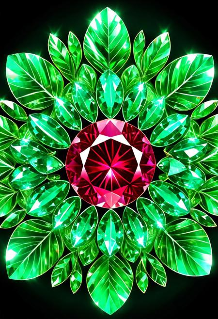 (ruby gem center ,(emerald gems at sides:1.7):1.3) shaped like leafs ,plant like jewel, geometric, kaleidoscopic, reflective light, clean, smooth, spiral background ,light sparks, glass shiny, sparkle, symmetrical, glowing
kaleidoscopic, reflective light, clean, smooth, spiral background
,light sparks, glass, 
aesthetic, masterpiece, beautiful, elegant, award winning, absurdres, hdr, best quality, hyper detailed, 
shiny, sparkle, symmetrical