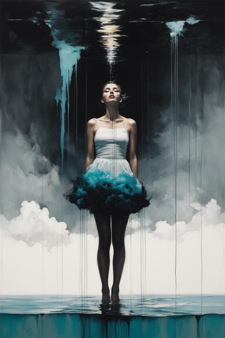 the inner strange is hidden behind curtains of failure and fear by Conrad Roset, Brandon Kidwell, Andreas Lie, Dan Mountford, Agnes Cecile, Jeremy Mann, oil and ink canvas, fine art, super dramatic light, amazing depth, hyperdetailed, iridescent water, misty clouds with intense electric energy, masterwork by head of prompt engineering <lora:add-detail-xl:1.3>