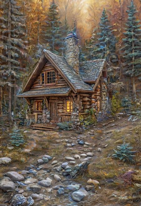 cozy cabin in the woods, novuschroma54 style