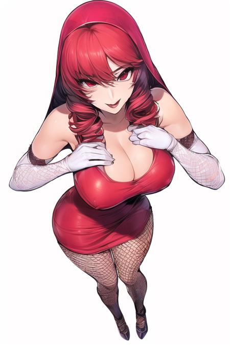 (1girl), ((( solo, gloves, dress, elbow gloves, red hair, breasts, large breasts, red dress, cleavage, red eyes, bare shoulders, veil, smile full body
<lora:Park_Jae_kyung_TV1:0.7>)))
((from above)), ((from  front)),
(((sticker with white border))),  (((basic white background))),((solo)), (dynamic pose:0.9), photorealistic, (hyperrealistic:1.2), beautiful, masterpiece, best quality, extremely detailed face, perfect lighting, medium breasts, (wide hips:1.2), nsfw,   glowing, perfect eyes, large eyes, curly eyelashes,  (exited face:1.1) , ((perfect face)), ((fishnets)),  (((horny))), ((perfect hands)), (perfect hands),