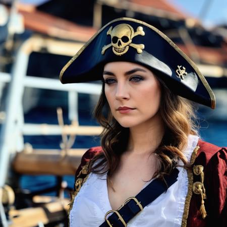 Skin Texture, Instagram iPhone Portrait photo of a woman wearing a pirate outfit on the open seas, Nikon Z9, (sharp focus), (high quality),  saoxronan,   <lora:saoronan_juggerX_xl_1_st_wocap_merger_60_111_03_07-saoxronan:1.0>