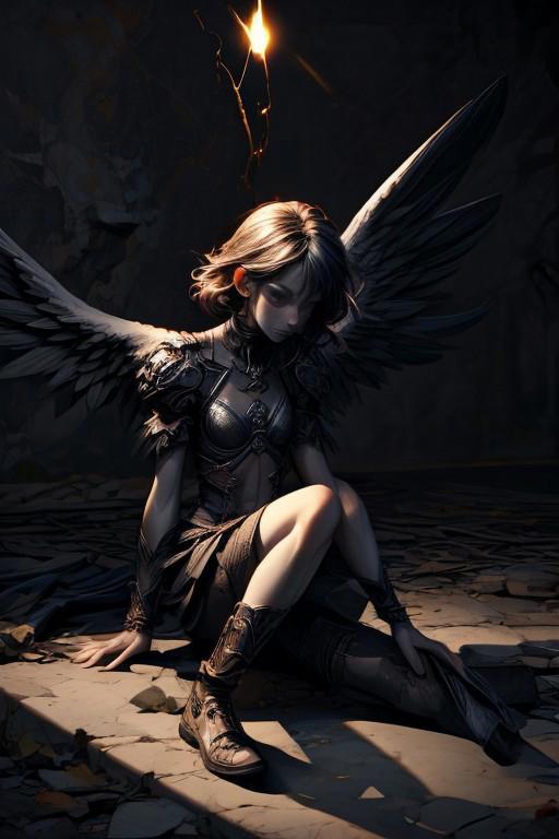 fallen angel,
light and shadow effects,