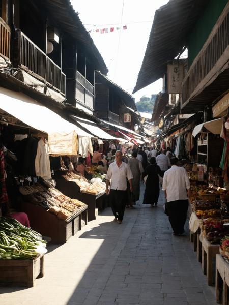 photograph of  a street with many open air shops <lora:add-detail-xl:1.9>