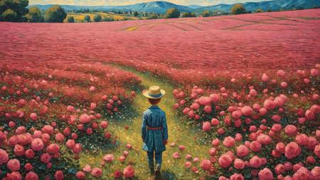 a little prince in rose field,deepredict,Vincent van Gogh's painting style,pointillism style,magnificent landscapes,illustrations,negative space,intagliography,art,minimalism,<lora:add_detail:1.2>,<lora:epi_noiseoffset2:0.6>,<lora:add-detail-xl:1.1>,<lora:MoXinV1>,<lora:VNN9-y^Chinese Mythology_v1.0:0.4>,