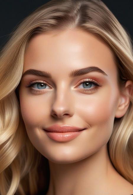 High resolution, 4k, realism, high quality, ((1girl)), Eye color, Deep ocean blue, large, and expressive, with a natural shine conveying warmth.Face shape, Oval, smooth, with slightly high cheekbones, adding elegance.
Hair, Long, Beach Waves , golden blonde.Skin tone, Fair, luminous, with a soft pink tint on the cheeks, flawless and radiant, Ears, Small, well-proportioned, subtly hidden by hair, adding softness.Nose, Fine and delicate, with a smooth bridge, (((black incisors teeth)), slightly rounded at the tip, adding sweetness, Lips, Full, perfectly defined, naturally colored between pale pink and coral, with a subtle Cupid's bow, curved into a warm smile, Facial structure, Balanced, with a soft yet defined jawline, harmonious and symmetrical, Smile, Sincere and charming, lighting up the face, reflecting kindness and joy, Photo angle, Front view, slightly tilted left, focusing on the eyes and lips, emphasizing emotional expression and beauty.