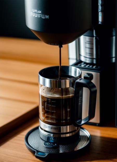 RAW photo of coffee maker, small details, photorealistic, ultra-realistic photo, 8k uhd, dslr, soft lighting, high quality, film grain, Fujifilm XT3, (masterpiece)  <lora:add_detail:1>