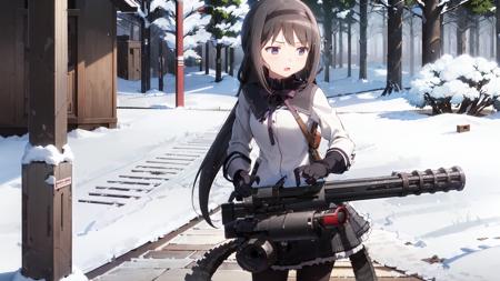 1girl,solo,heavy breathing,
(homuramagica),
m134minigun,holding gun,aiming,
snow,winter,outdoors,
<lora:homura_akemi:.7>, <lora:m134v5-08:.9>