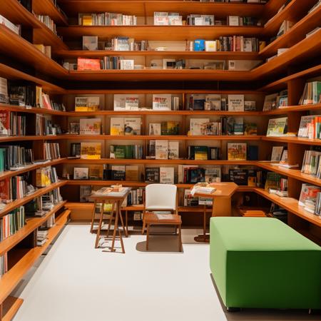 ohwx, library, realistic, bright, wide angle view, spot light, high light, wooden floor, white ceiling, trees, green, plants, the interior of a bookstore with shelves and lights, in the style of white and green, post-minimalist structures, craftcore, large-scale muralist, lively tableaus, subtle, earthy tones, mingei, raw, 4k, 8k, fuji film, super detail