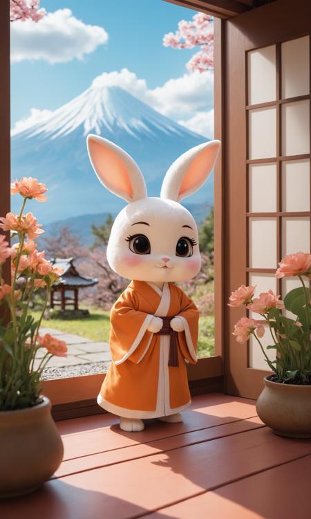 cinematic still A chibi anthro bunny girl monk in a tranquil 1960s dojo, an open door framing a picturesque view of Mount Fuji surrounded by a vibrant flower garden. She wears traditional monk robes with flowing sleeves, striking a graceful and dynamic pose. Her long, floppy bunny ears, big round eyes, and small twitching nose exude charm, while her barefoot stance emphasizes her connection to nature. The serene atmosphere contrasts beautifully with her energetic presence . emotional, harmonious, vignette, 4k epic detailed, shot on kodak, 35mm photo, sharp focus, high budget, cinemascope, moody, epic, gorgeous, film grain, grainy, (masterpiece), (best quality), (ultra-detailed), A chibi anthro bunny girl monk in a tranquil 1960s dojo, an open door framing a picturesque view of Mount Fuji surrounded by a vibrant flower garden. She wears traditional monk robes with flowing sleeves, striking a graceful and dynamic pose. Her long, floppy bunny ears, big round eyes, and small twitching nose exude charm, while her barefoot stance emphasizes her connection to nature. The serene atmosphere contrasts beautifully with her energetic presence, illustration, disheveled hair, detailed eyes, perfect composition, moist skin, intricate details, earrings, pixel-art A chibi anthro bunny girl monk in a tranquil 1960s dojo, an open door framing a picturesque view of Mount Fuji surrounded by a vibrant flower garden. She wears traditional monk robes with flowing sleeves, striking a graceful and dynamic pose. Her long, floppy bunny ears, big round eyes, and small twitching nose exude charm, while her barefoot stance emphasizes her connection to nature. The serene atmosphere contrasts beautifully with her energetic presence . low-res, blocky, pixel art style, 8-bit graphics, A chibi anthro bunny girl monk in a tranquil 1960s dojo, an open door framing a picturesque view of Mount Fuji surrounded by a vibrant flower garden. She wears traditional monk robes with flowing sleeves, striking a graceful and dynamic pose. Her long, floppy bunny ears, big round eyes, and small twitching nose exude charm, while her barefoot stance emphasizes her connection to nature. The serene atmosphere contrasts beautifully with her energetic presence, creative, positive, romantic, relaxed, beautiful, glowing, intricate, highly detailed, cinematic, singular, very inspirational, lovely, wonderful, cute, epic, stunning, sharp focus, brilliant, colorful, deep colors, amazing, cool, fabulous, symmetry, complex, elegant, awesome