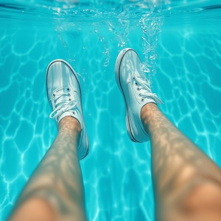 professional photo, (high detail),
BREAK
woman in a swimming pool wearing sneakers and white socks, sneakers underwater water, sneakers floating, sneakers sinking, wet sneakers
 (((white-canvas-Vans-sneakers))), (((very-very-thin-rubber-soles))), (very-very-thin-rubber-foxing))), (((no-foxing-stripe))), very-long-pointed-toes,  (((no-heel-bumper))),  (((no-toe-bumper)))
BREAK
(realistic:1.8), (((visible sneakers, detailed sneakers)))