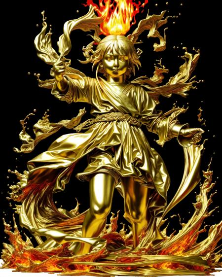 <lora:hands_of_midas_v4:0.7>, statue, gold, long_sleeves, standing, fighting with flame sword